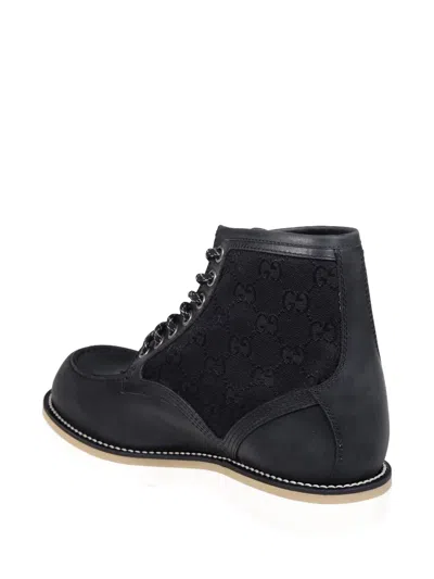 Gucci Logo-pattern Lace-up Boots In Animal Print