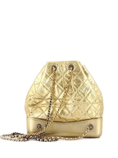 Pre-owned Chanel Gabrielle Quilted Calfskin Small Backpack In Gold