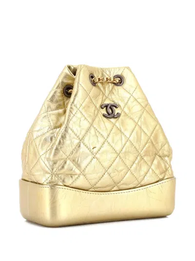 Pre-owned Chanel Gabrielle Quilted Calfskin Small Backpack In Gold