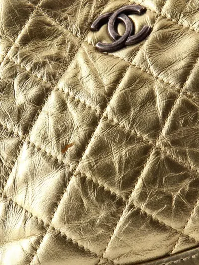Pre-owned Chanel Gabrielle Quilted Calfskin Small Backpack In Gold