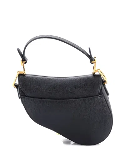 Pre-owned Dior Saddle Handbag Leather Mini Shoulder Bag In Black