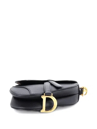 Pre-owned Dior Saddle Handbag Leather Mini Shoulder Bag In Black