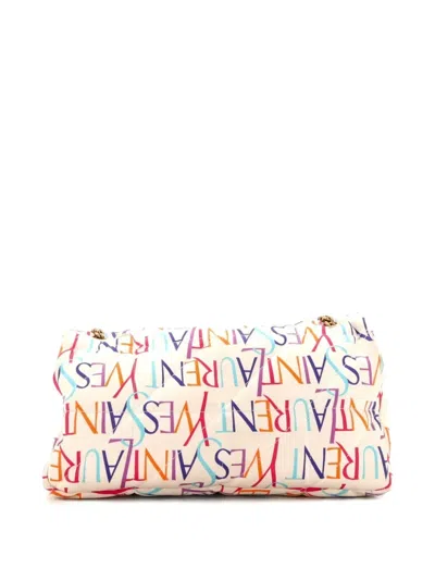 Pre-owned Saint Laurent Jamie Flap Bag Quilted Printed Silk Medium Shoulder Bag In Neutral