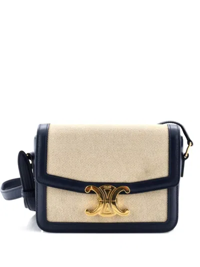 Pre-owned Celine Triomphe Shoulder Bag Canvas With Leather Teen Crossbody Bag In Blue