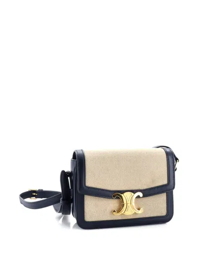 Pre-owned Celine Triomphe Shoulder Bag Canvas With Leather Teen Crossbody Bag In Blue