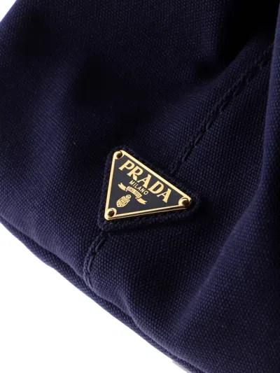 Pre-owned Prada Canapa Convertible Canvas Medium Tote Bag In Blue
