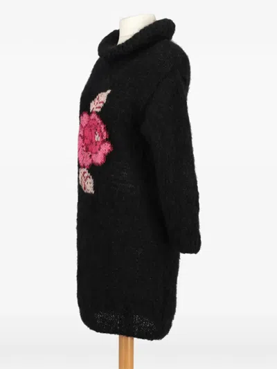 Pre-owned Vintage High-collar Embroidered Sweater In Black