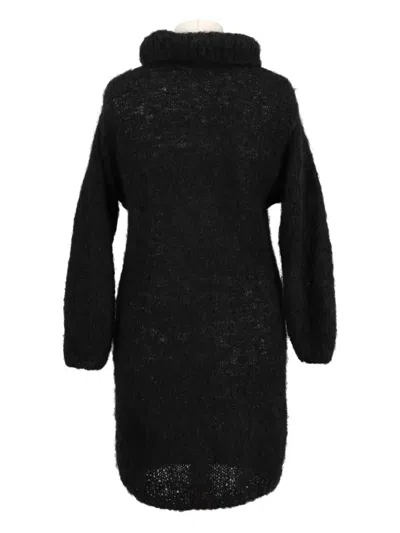 Pre-owned Vintage High-collar Embroidered Sweater In Black