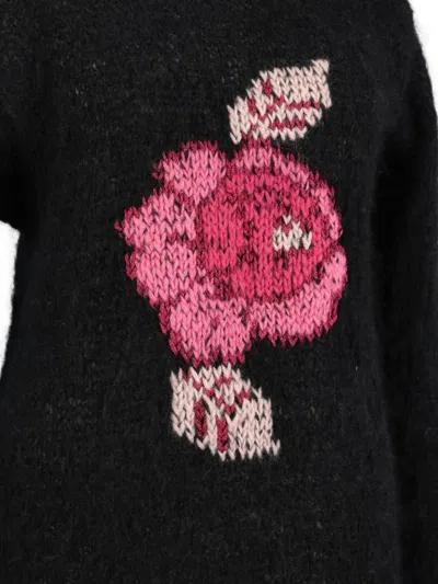 Pre-owned Vintage High-collar Embroidered Sweater In Black