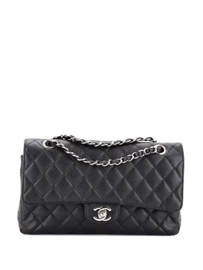 Pre-owned Chanel Classic Double Flap Bag Quilted Caviar Medium Shoulder Bag In Black