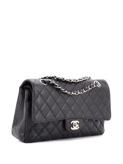 Pre-owned Chanel Classic Double Flap Bag Quilted Caviar Medium Shoulder Bag In Black