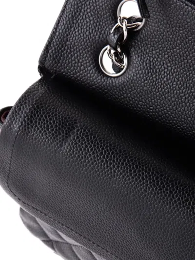 Pre-owned Chanel Classic Double Flap Bag Quilted Caviar Medium Shoulder Bag In Black