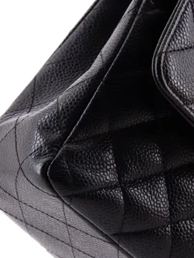 Pre-owned Chanel Classic Double Flap Bag Quilted Caviar Medium Shoulder Bag In Black