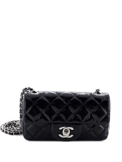 Pre-owned Chanel Classic Single Flap Bag Quilted Patent Extra Mini Crossbody Bag In Black