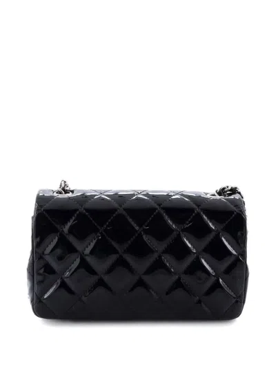 Pre-owned Chanel Classic Single Flap Bag Quilted Patent Extra Mini Crossbody Bag In Black