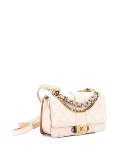 Pre-owned Chanel Cc Chain Flap Quilted Calfskin Small Shoulder Bag In Neutral