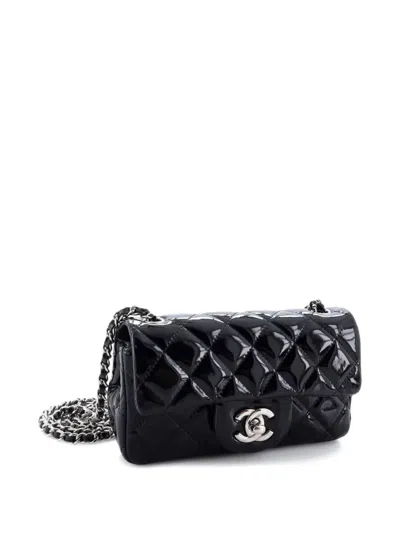 Pre-owned Chanel Classic Single Flap Bag Quilted Patent Extra Mini Crossbody Bag In Black