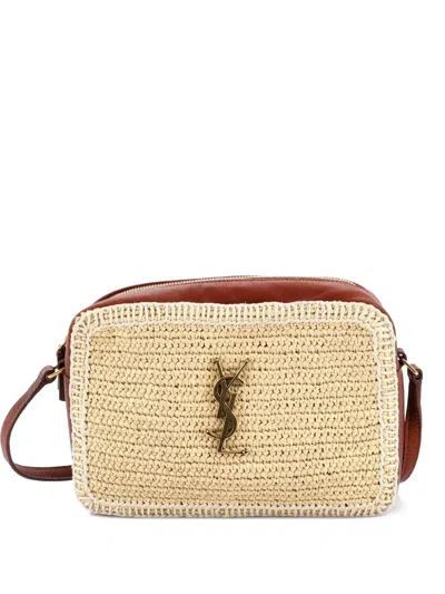 Pre-owned Saint Laurent Lou Camera Bag Woven Raffia Small Crossbody Bag In Brown
