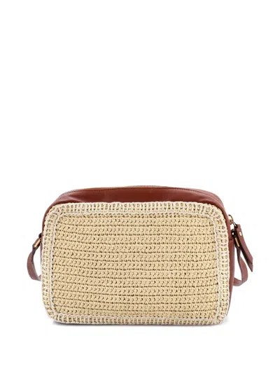 Pre-owned Saint Laurent Lou Camera Bag Woven Raffia Small Crossbody Bag In Brown