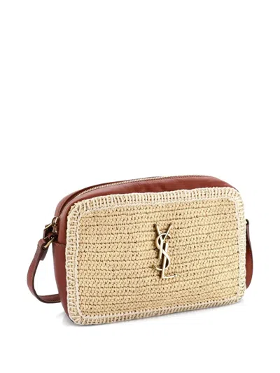 Pre-owned Saint Laurent Lou Camera Bag Woven Raffia Small Crossbody Bag In Brown