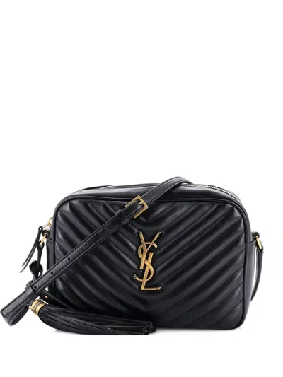 Pre-owned Saint Laurent Lou Camera Bag Matelasse Chevron Leather Small Crossbody Bag In Black