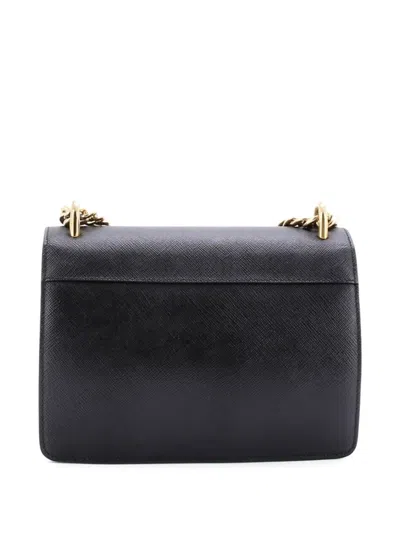 Pre-owned Prada Chain Flap Bag Saffiano Leather Small Crossbody Bag In Black