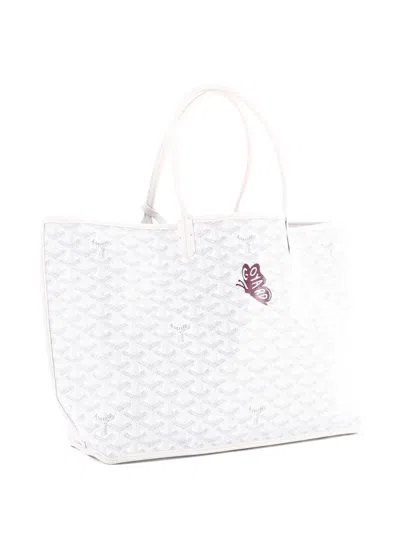 Pre-owned Goyard Anjou Reversible Printed Coated Canvas Pm Tote Bag In White
