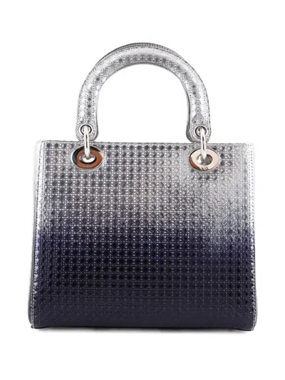 Pre-owned Dior Lady  Bag Micro Cannage Ombre Metallic Calfskin Medium Satchel In Blue