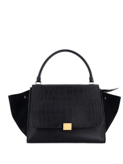 Pre-owned Celine Trapeze Bag Crocodile Embossed Leather Large Satchel In Black