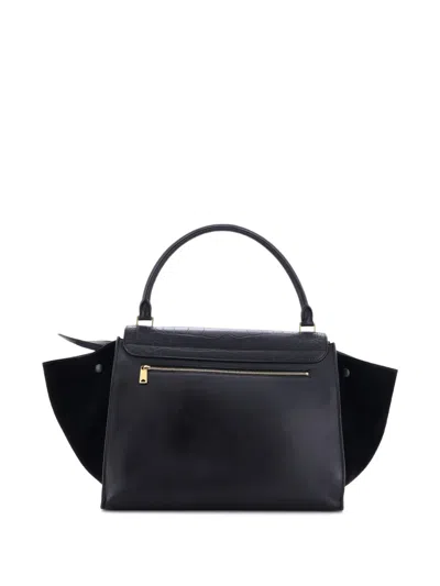 Pre-owned Celine Trapeze Bag Crocodile Embossed Leather Large Satchel In Black