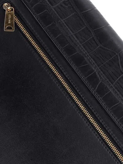 Pre-owned Celine Trapeze Bag Crocodile Embossed Leather Large Satchel In Black