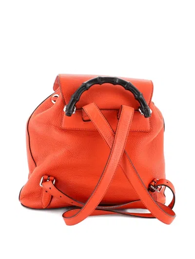 Pre-owned Gucci Bamboo Tassel Leather Medium Backpack In Orange