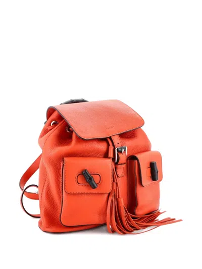 Pre-owned Gucci Bamboo Tassel Leather Medium Backpack In Orange