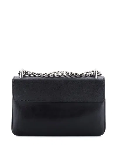 Pre-owned Prada Chain Flap Crossbody Bag Tessuto And Saffiano Leather Medium Shoulder Bag In Black