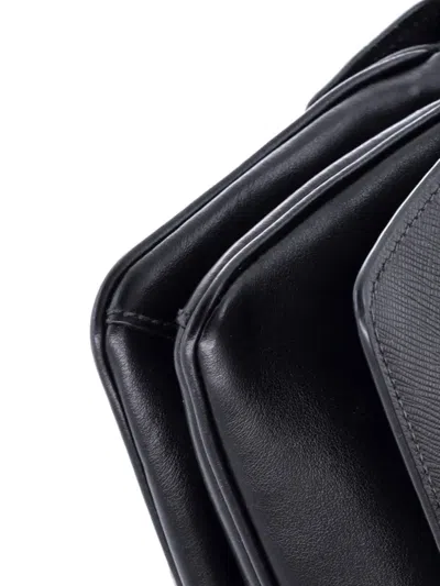 Pre-owned Prada Chain Flap Crossbody Bag Tessuto And Saffiano Leather Medium Shoulder Bag In Black