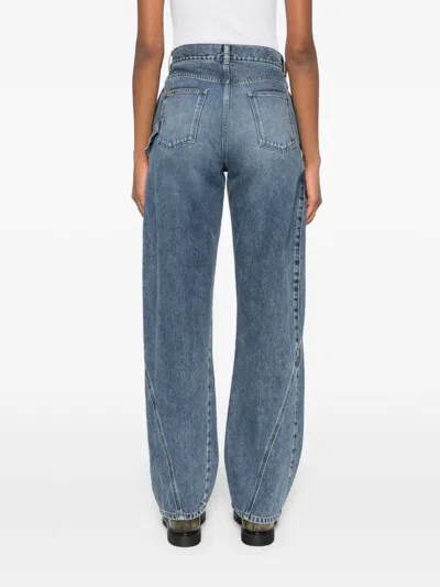 Jw Anderson Twisted-effect Logo-patch Denim Jeans In Blue