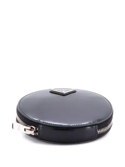 Pre-owned Prada Round Pouch Bag With Chain Brushed Leather Mini Crossbody Bag In Black