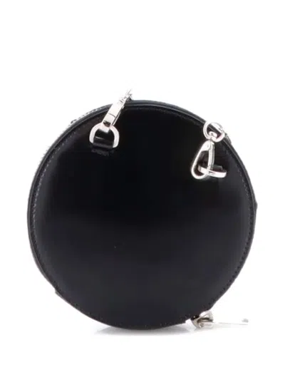 Pre-owned Prada Round Pouch Bag With Chain Brushed Leather Mini Crossbody Bag In Black