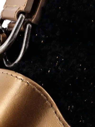 Pre-owned Chanel Gabrielle Quilted Tweed And Calfskin Small Hobo Bag In Black