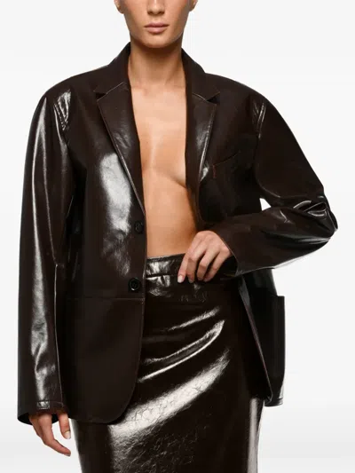 Anouki Faux-leather Blazer In Brown