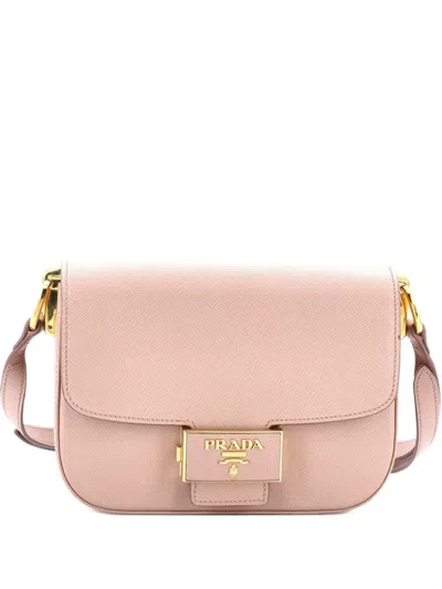 Pre-owned Prada Embleme Flap Bag Saffiano Leather Small Shoulder Bag In Neutral