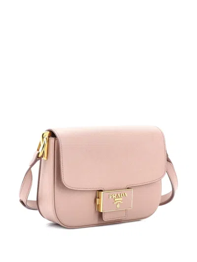 Pre-owned Prada Embleme Flap Bag Saffiano Leather Small Shoulder Bag In Neutral