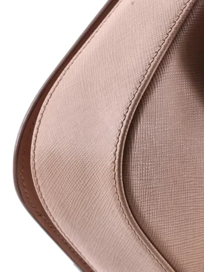 Pre-owned Prada Embleme Flap Bag Saffiano Leather Small Shoulder Bag In Neutral