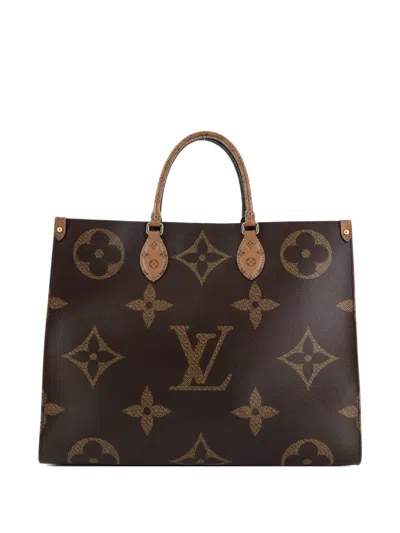 Pre-owned Louis Vuitton Onthego Reverse Monogram Giant Gm Tote Bag In Brown