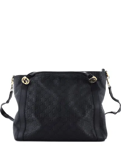 Pre-owned Gucci Miss Gg Convertible Tote Ssima Leather Medium Satchel In Black