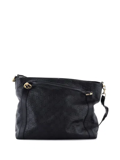 Pre-owned Gucci Miss Gg Convertible Tote Ssima Leather Medium Satchel In Black