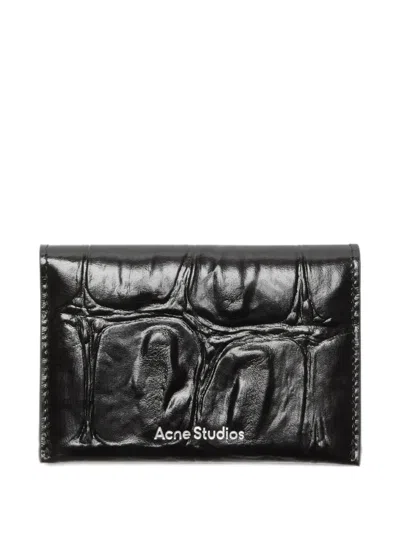 Acne Studios Embossed Leather Card Holder In Black