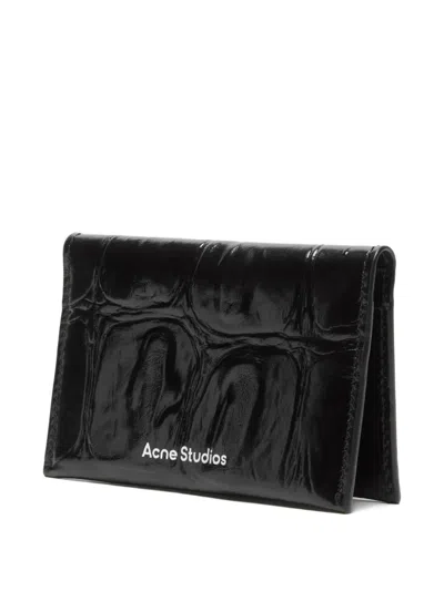 Acne Studios Embossed Leather Card Holder In Black