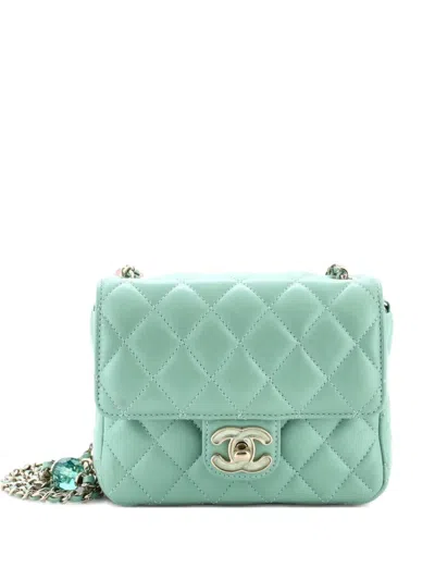 Pre-owned Chanel Candy Heart Flap Bag Quilted Lambskin Mini Shoulder Bag In Green