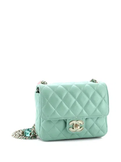 Pre-owned Chanel Candy Heart Flap Bag Quilted Lambskin Mini Shoulder Bag In Green